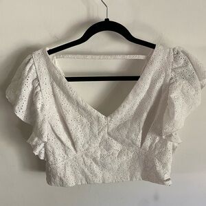 White‎ Eyelet Women's Cropped Top Boho Cottagecore Feminine Romantic